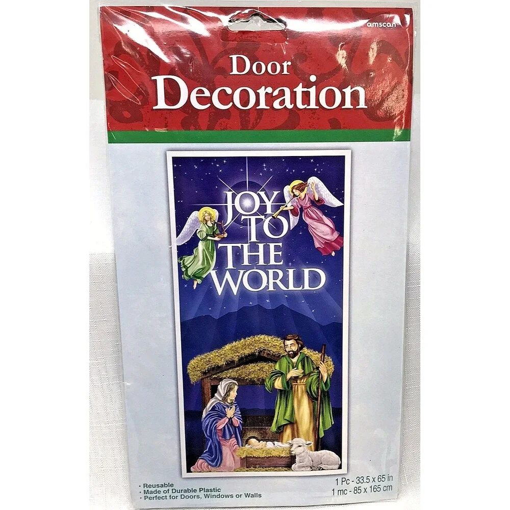 Door Decoration Joy to the World Nativity with Angels Reusable Durable Plastic